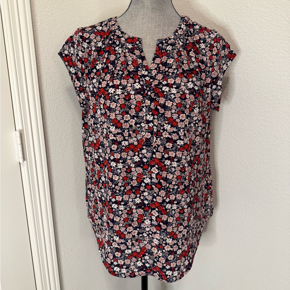 Floral Print Cap-Sleeve Women's Blouse | M